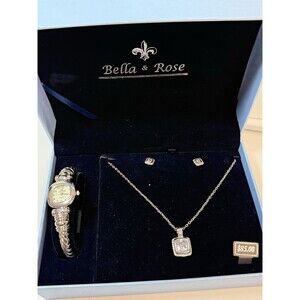 Bella & Rose 3 Piece Earring Necklace Watch Jewelry Set New Working Battery